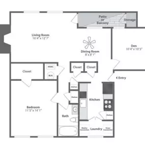 Olde Montgomery 1 Bedroom With Den Floor Plan