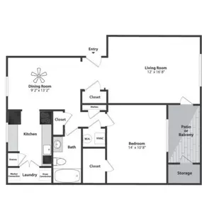 Olde Montgomery 1 Bedroom Floor Plan