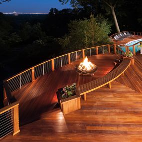 Multi-level Deck with a fire pit, pool and city view