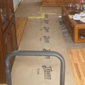 Pictured here is water damage in a Minneapolis living room.