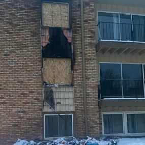 Pictured here is fire damage at an apartment building in Minneapolis.