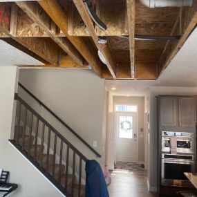 Pictured here is another Minneapolis home that experienced water damage caused by a frozen pipe that ruptured in the second-level bathroom.