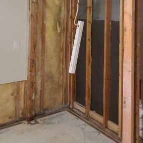 Pictured here is Minneapolis water damage restoration in a basement.  As you can see, we removed 18 inches of sheetrock from the bottom of the wall.