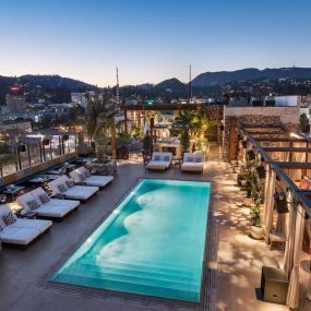 Dream Hollywood Hotel Rooftop Pool with Skyline Views of Los Angeles