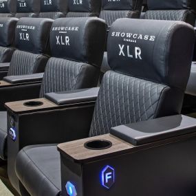 Showcase XLR seating available in the middle two rows of every auditorium at Linden Blvd. Multiplex Cinemas.   Showcase XLR features reserve seating, additional arm room and USB chargers.