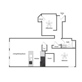 Sycamore Place Lofts 1 Bedroom With Den Floor Plan
