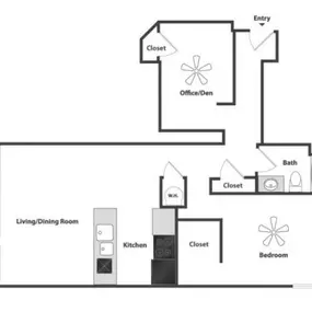 Sycamore Place Lofts 1 Bedroom With Den Floor Plan