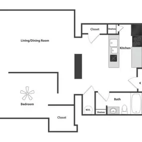 Sycamore Place Lofts 1 Bedroom Floor Plan