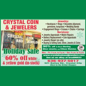 Holiday Sale! 60% OFF MSRP In-Stock White & Yellow Gold. 30% OFF MSRP In-Stock Sterling Silver Jewelry and Citizen Watches.