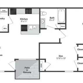 Water's Bend 1 Bedroom With Den Apartment Floor Plan