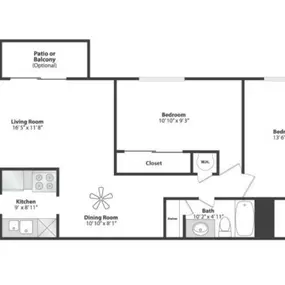 Gettysburg Square 2 Bedroom Apartment Floor Plan