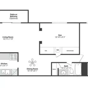 Gettysburg Square 1 Bedroom With Den Apartment Floor Plan