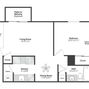 Gettysburg Square 1 Bedroom Apartment Floor Plan