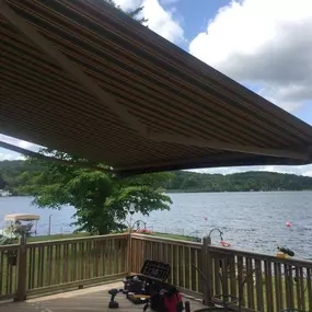 Awning on riverside home.