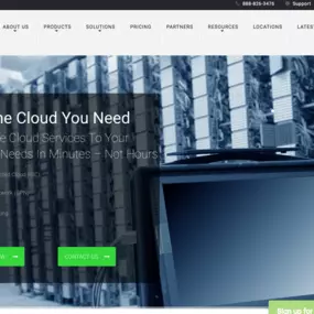 Website design for a cloud hosting services company in Dallas.