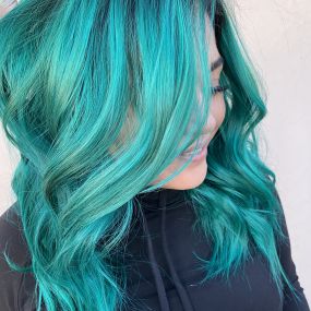Fashion-Color-Turquoise-Hair-Curled-Bright-Color-Albuquerque-Abq