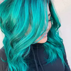 Fashion-Color-Turquoise-Hair-Curled-Bright-Color-Albuquerque-Abq