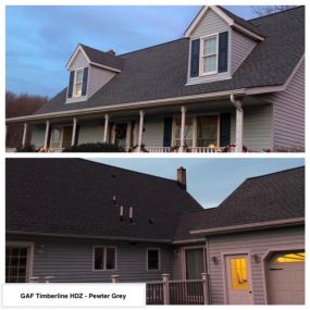 Completed Job in Stanhope, NJ. This roof was completed in GAF Timberline HDZ - Pewter Grey Shingles. Ultimate pipe flashings were also applied