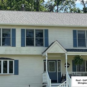 Completed Job in Andover, NJ. This home was completed in GAF Timberline American Harvest Nantucket Morning Shingles. White 5