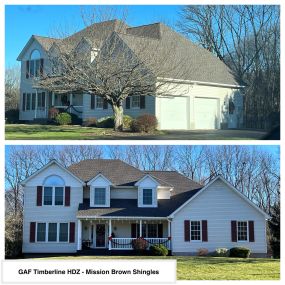 Completed Job in Wantage, NJ. This beautiful home was completed in GAF Timberline HDZ - Mission Brown Shingles.