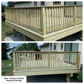 Completed Job in Wantage, NJ. This deck was re-done in pressured treated wood. The railings, stairs, & all decking were resurfaced to give this deck new life!