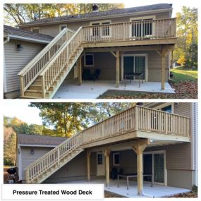 Completed Job in Hampton Twp, NJ. This deck was rebuilt with pressure treated wood and railing system. We also demoed existing patio and installed new patio to top of this project.