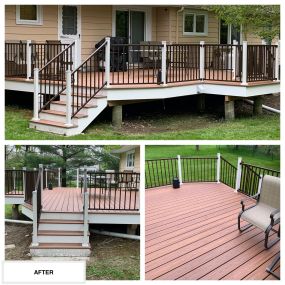 Completed Job in Branchville, NJ. This deck was re-done with Trex Transcend Decking in Tiki Torch with a Bronze Signature Railing System with White Posts!
