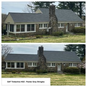 Completed Job in Washington, NJ. This roof was completed in GAF Timberline HDZ - Pewter Grey Shingles. Both the house and the shed were completed.