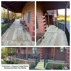Completed Job in Hope, NJ. This front porch was resurfaced with Pressure Treated Wood and Black Trex Railings!