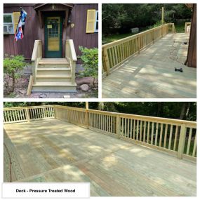 Completed Job in Sandyston, NJ. The deck and porch was re-done on pressure treated wood decking along with a pressure treated railing system to top off this beautiful deck!