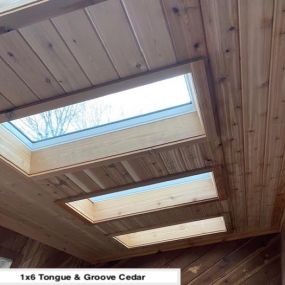 Completed Job in Lafayette, NJ. We installed new skylights bringing this room much needed natural light. Along with trimming out the skylights & installing 1x6 tongue & groove cedar to the whole ceiling.