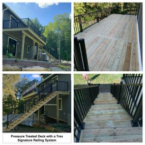 Completed Job in Green Twp, NJ. This deck was framed new in all Pressure Treated Wood. Pressure Treated Wood Decking and a Black Trex Railing System was applied to bring this beautiful home a new outdoor space to enjoy!