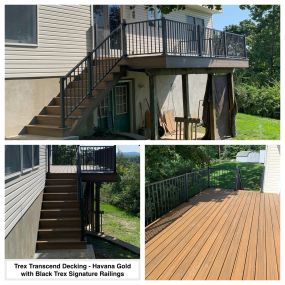 Completed Job in Newton, NJ. This deck was completed in Trex Transcend Decking - Havana Gold with Black Trex Signature Railings.