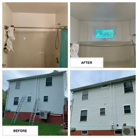 Completed Job in Dingmans Ferry, PA. A New Construction Simonton Vinyl Awning Window was added into this bathroom and finished out all new white PVC Trim.