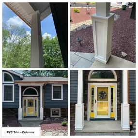 Completed Job in Milford, PA. Both front posts on this porch were wrapped with White PVC Trim Boards. Giving the front a new and refreshed look!