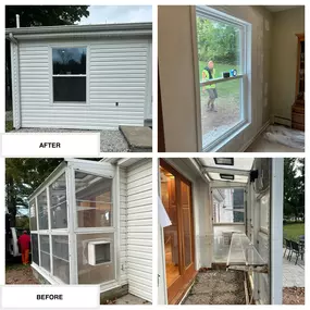 Completed Job in Andover, NJ.  The existing greenhouse and pocket doors were demoed and replaced with a New Simonton 5500 Series DBL Hung Window!