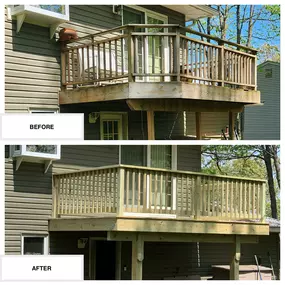 Completed Job in Hopatcong, NJ. This deck was framed and resurfaced in pressure treated wood. A pressure treated railing system was also applied to this top off this project!