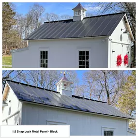 Completed Job in Newton, NJ. This shed was re-done in 1.5 snap lock metal. We also installed the cupola that was purchased by the homeowner.