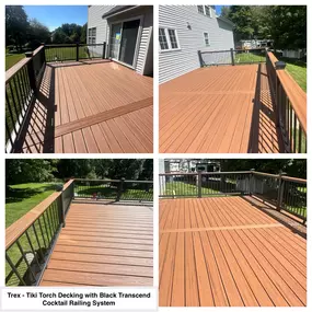 Completed Job in Newton, NJ. This deck was re-surfaced with Trex Tiki Torch Decking. A Black Trex Transcend Cocktail Railing System and Trex Tiki Torch Fascia Boards were added around the perimeter of the deck to complete this job!