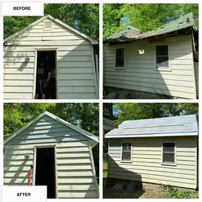 We recently responded to a call from a customer in Branchville, NJ. They found themselves in a predicament when a tree came crashing down on their outbuilding due to a storm. We started with the demolition, then we re-framed a whole new Roof System for them. For the roofing, we used GAF Timberline H