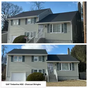 Completed Job in Newton, NJ. GAF Timberline HDZ Charcoal Shingles were installed to this roof. The rakes, facias, & gutters were also re-done to complete this job!