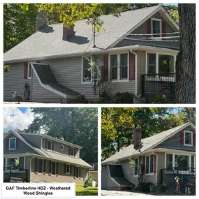 Completed job in Branchville, NJ. GAF Timberline HDZ Weathered Wood Shingles were applied to this cute little lake house!