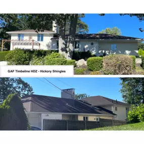 Completed Job in Lake Hopatcong, NJ. This roof was completed in GAF Timberline HDZ - Hickory Shingles. Velux Solar Blind Skylights were also added to this home.