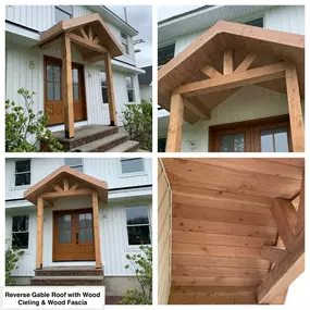 Completed Job in Montague, NJ. A Reverse Gable was framed over the front porch and than finished off with a wood ceiling and wood fascia. This is just the start to the beautiful transformation that is happening on this home!