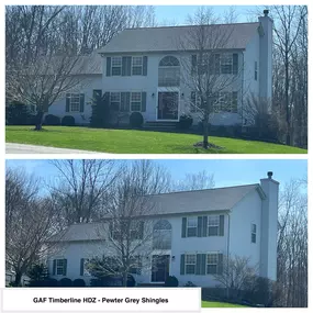 Completed Job in Newton, NJ. GAF Timberline HDZ - Pewter Grey shingles were applied to both the house and the shed. Ultimate pipe flashings were also added to the house to complete this job.