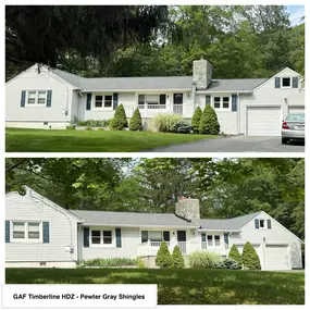 Completed Job in Sparta, NJ. GAF Timberline HDZ - Pewter Grey Shingles were applied to this beautiful ranch home! We also completed the shed roof with GAF Timberline HDZ - Barkwood Shingles