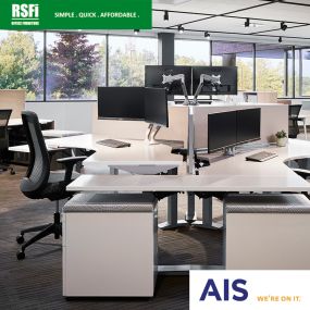 Aloft height-adjustable benching combines the features and functionality of a bench system with the ergonomic health benefits of standing workstations. What more could your team need?