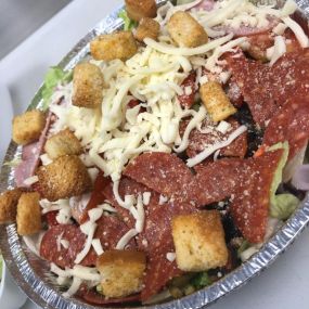Chef Salad! Loaded with veggies, ham, pepperoni, bacon and extra cheese!