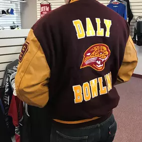 For the lettermen (and women) in your life, we offer made-to-order, custom school jackets.  Call to arrange a fitting appointment today!  We can promptly and affordably add acquired award elements (bars, patches, etc) to any jacket, whether you bought it from us or not.