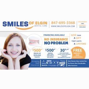 Smiles of Elgin Orthodontics and General Dentistry Dental Savings Summary 2018 Side 2 ($500 off on Braces and Orthodontic Services, $500 off on Implants, 30% off any procedure and more.)